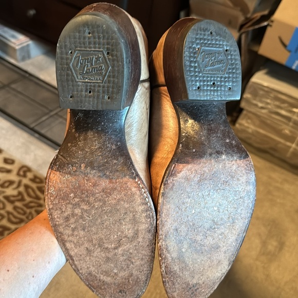 Tony Lama Brown Leather Cowboy Boots Mens 10D pointed toe feathers Western Rodeo - Picture 7 of 9